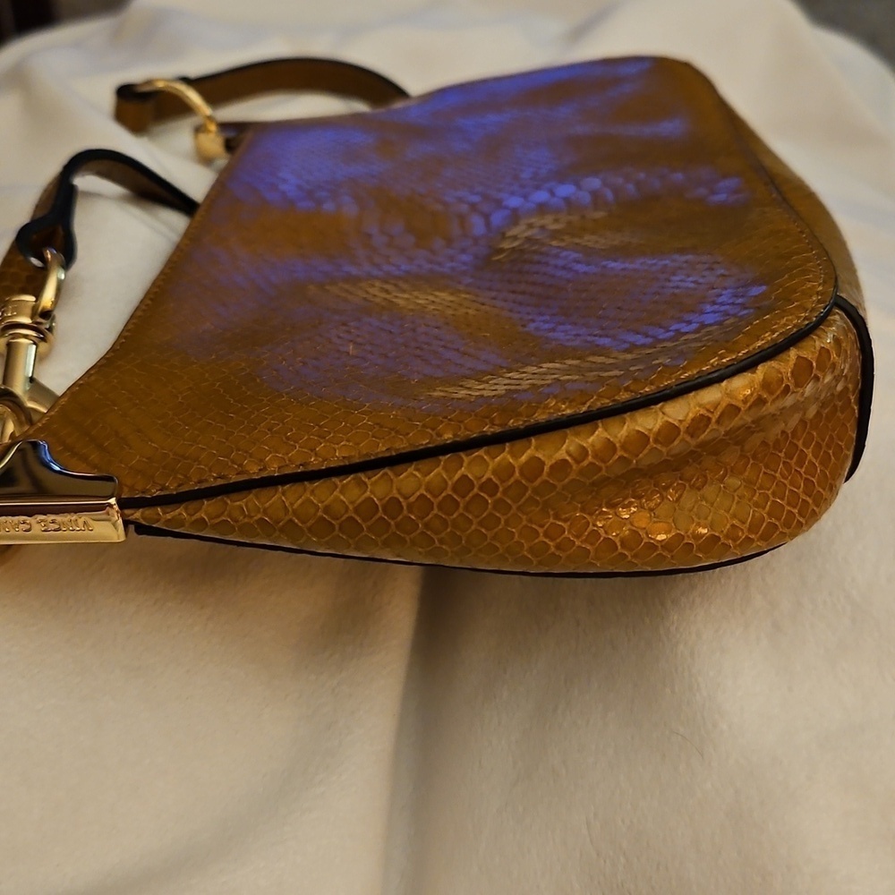 Vince Camuto Y2k Irine Dark Wheat Snakeskin Leather Mini Baguette Shoulder Bag - Picture 12 of 14